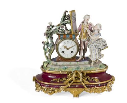 null Pendule en porcelaine à décor polychrome d'une scène galante XIXème/XXème siècle(Accidents...