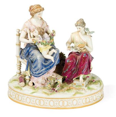 null Groupe en porcelaine dans le style de Meissen, Samson, fin du XIXème siècle...