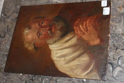 null ECOLE XIXème SIECLE, "Portrait d'homme à la prière", huile sur toile marouflée...