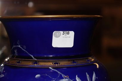 null Sèvres. Vase en porcelaine à décor de fleurs sur fond bleu de four. Marqué S.91...