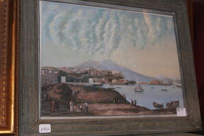 null ECOLE NAPOLITAINE XIXème SIECLELa Baie de NaplesGouache sur papier24 x 33 c...