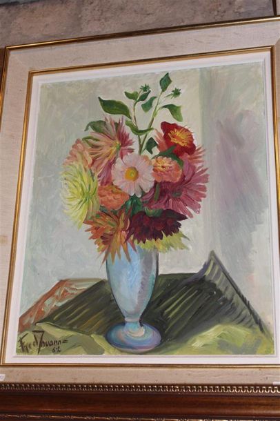 null Fred JOUANNE (XXème), "Bouquet", huile sur toile, daté 62. 65 x 50 cm 