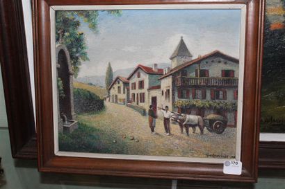 null Gaston de LACVIVIER, (Dax 1884 - Bordeaux 1951), Village basque, huile sur toile...