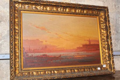null ECOLE MODERNE, "Vue de Venise", huile sur toile signée en bas à gauche (illisible.)...