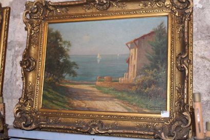 null ECOLE MODERNE, "Paysage méditerranéen" huile sur toile signée en bas à droite...