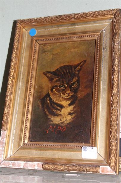null ECOLE FIN XIXème SIECLE, "Le chat pipo", huile sur panneau. 20 x 12 cm