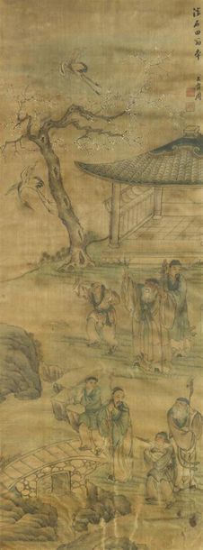 null Peinture à l'encre et couleur sur soie
Chine, début du XXème siècle
Encadrée...