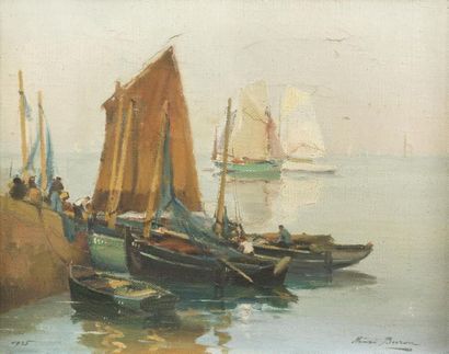 null Henri BURON (1880-1969)
Bateaux de pêche à quai
Huile sur toile, signée en bas...