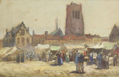 null André SUREDA (1872-1930)
Scène de marché, 1903
Gouache, signée en bas à droite
31...