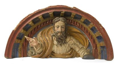 null Fragment de fronton figurant Dieu le père en bois polychrome.
XVIIIème siècle...