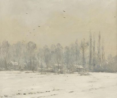 null René-Maurice FATH (1850-1922)
Paysage de neige.
Huile sur panneau, signée en...