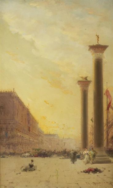 null Henri DUVIEUX (1855 - 1902)
Venise, la Piazzetta animée
Huile sur toile, signée...