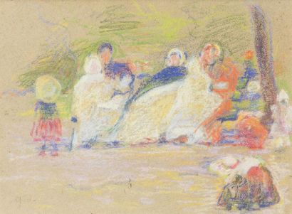 null Georges DORIGNAC (1879 - 1925)
Les jeux dans le jardin
Pastel, monogrammé en...