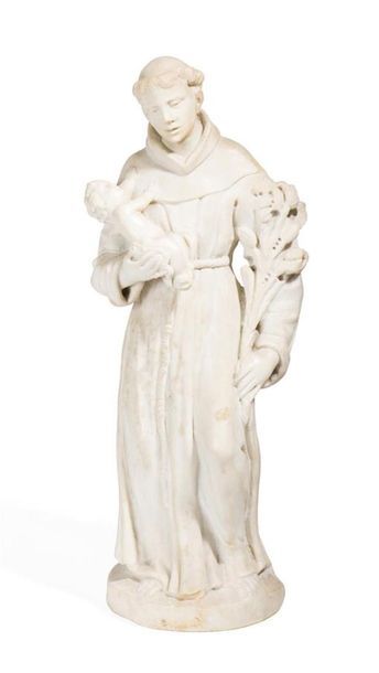 null Figure en marbre blanc figurant Saint Antoine de Padoue
.Italie, XVIIème siècle
H.:...
