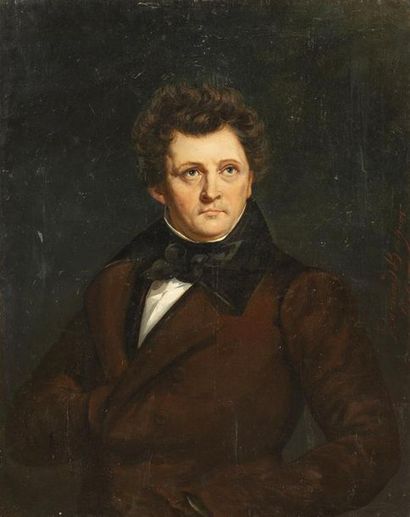 null Raymond BONHEUR
(Né à Bordeaux, mort à Paris en 1849)
Portrait d'Eugène de Pradel.
Huile...