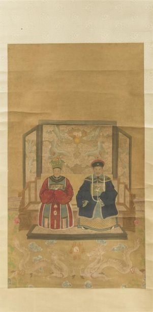 null Peinture de portrait d'ancêtres à l'encre et couleur sur papier
Chine, fin du...
