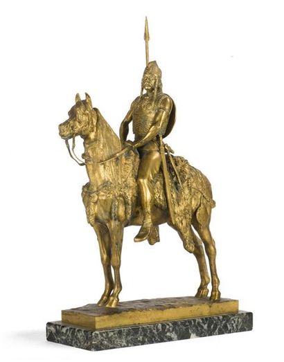 null Groupe en bronze doré représentant Vercingétorix à cheval ; signé Frémiet, avec...