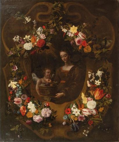 null ATTRIBUE A JAN PHILLIP VAN THIELEN (1618-1667)
Guirlande de fleurs entourant...