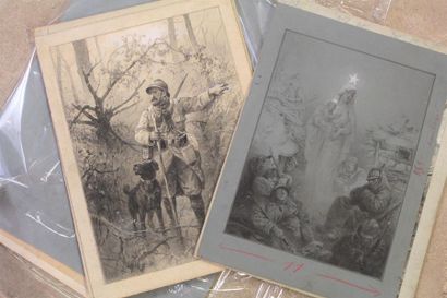 null GUERRE 1914-1918
Réunion de 14 dessins et lavis : L'étoile des vainqueurs, composition...