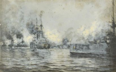null GUERRE 1914-1918
Ensemble de 24 peintures à l'huile de scènes de combats, signées...