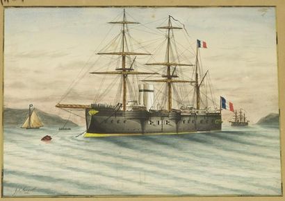 null MARINE - GOUACHES ORIGINALES
Réunion de 4 gouaches originales de navires : navire...