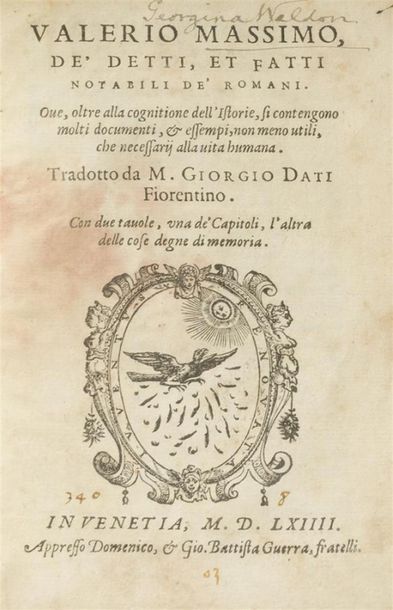 null VALERIUS (Maximus)
Valerio Massimo de' Detti, et Fatti notabili de' Romani....