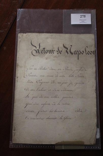 null NAPOLÉON Ier
Ce manuscrit titré "Retour de Napoléon" est composé d'un poème...