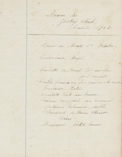 null Cuisine - MANUSCRIT : Cahier manuscrit de menus élaborés par Pierre Baudin,...