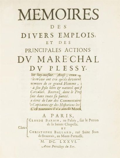 null Armes de Louis Philippe d'Orléans
CHOISEUL (César de)
Mémoires des divers emplois...