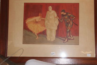 null Lithographie couleur "Pierrot et Arlequin". Rousseurs. Dim. : 40 x 54 cm. 