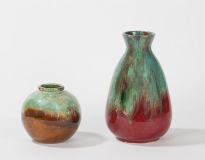 null CAB - Vase ovoïde en terre cuite vernissée signé (H: 13 cm - N° 16) + CAB Vase...