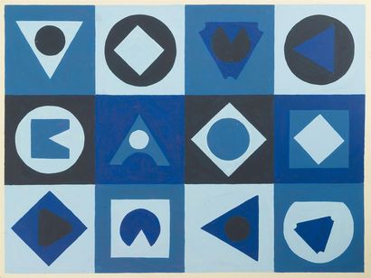 null Tom Mosley [Anglais] (1927-2009) "Composition"Gouache 1966 Serigraphie rehaussée...