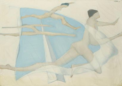 null Hanton "Composition" Huile sur toile, SHD 1970 92 x 65 cm