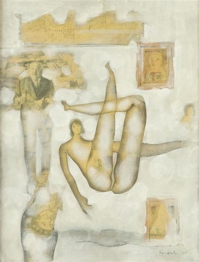 null Jerzy Kujawski [Polonais] (1921-1998) "Composition" Technique mixte sur toile,...
