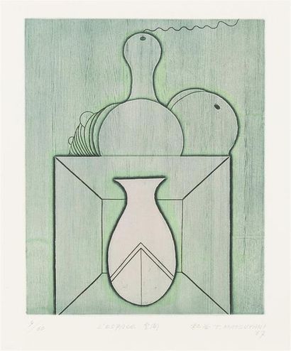 null Takesada Matsutani [Japonais] (1937) "L'espace" Gravure en couleur, SBD, Ex....