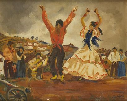 null PACHECO
"Danseurs de flamenco"
Huile sur toile signée en bas à droite
(Petits...