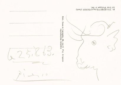 null Pablo Ruiz PICASSO (1881-1973)
Tête de taureau. 
Dessin au crayon noir au verso

d'une...