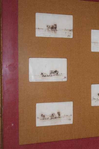 null Ernest MEISSONIER (1815-1891)
Huit études "Toro al campo"
Encre sur tissu, monogrammées...