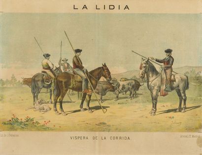 null LA LIDIA
Suite de cinq lithographies couleurs de J. Palacios
"Cogida de Manuel...
