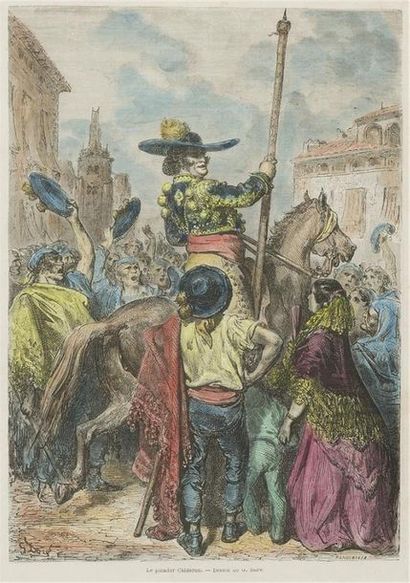 null D'APRES Gustave DORE
Ensemble de 13 gravures couleurs 
"L'arrivée des toreros"...