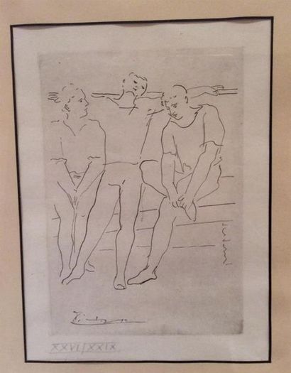 null PABLO PICASSO (1881-1973) D'APRES
"Danseurs"
Impression d'après un dessin, signature...