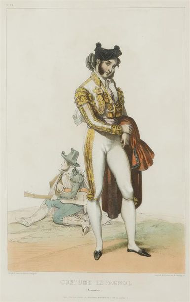 null D'après Achille DEVERIA (1800-1857)
"Costume espagnol (toréros)"
Lithographie...