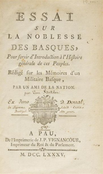 null SANADON (Barthélemy)
Essai sur la noblesse des Basques, pour servir d'introduction...