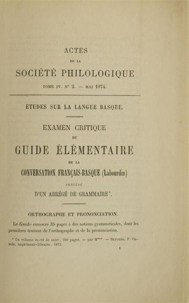 null DUVOISIN (Jean)
Actes de la Société philologique, tome IV, n° 2. Mai 1874. Études...