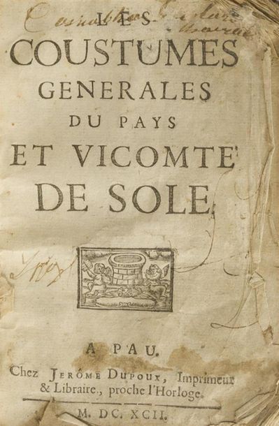 null FORS - SOULE
Les Coustumes Générales du Pays et Vicomté de Sole. Pau, Dupoux,...