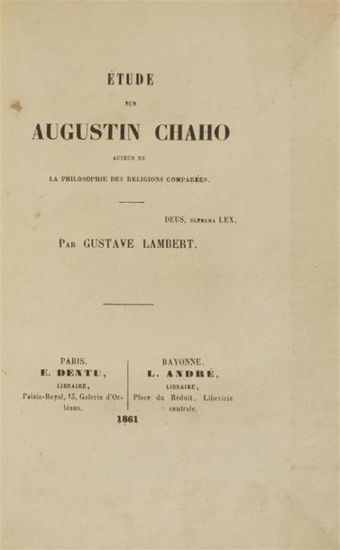 null LAMBERT (Gustave)
Étude sur Augustin Chaho, auteur de La philosophie des religions...
