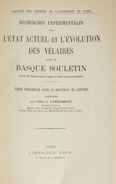 null LARRASQUET (Jean, abbé)
Recherches experimentales sur l'etat actuel et l'evolution...