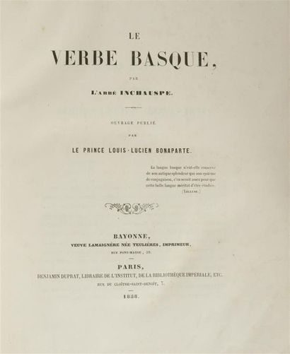null INCHAUSPÉ (Emmanuel)
Le verbe basque par l'abbé Inchauspe. Ouvrage publié par...