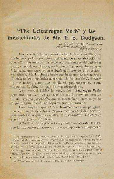null DODGSON (Edward Spencer)
(sur couverture :) Inscriptions basques. Heuskarazko...