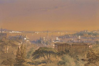 null Amadeo PREZIOSI (1816-1882)
« Vue de Constantinople et du Bosphore » 
Aquarelle...